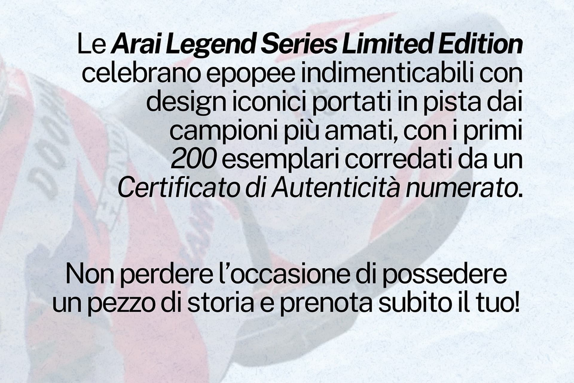 Arai Legend Series Limited Edition：恋人的权威头盔竞争复制品