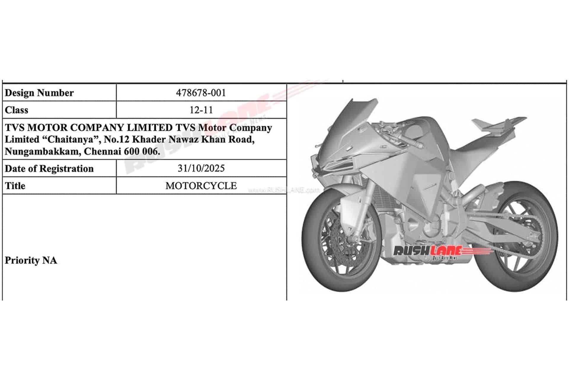在 EICMA 2025 上展示的 Tangent RR 概念的专利注册图片被泄露