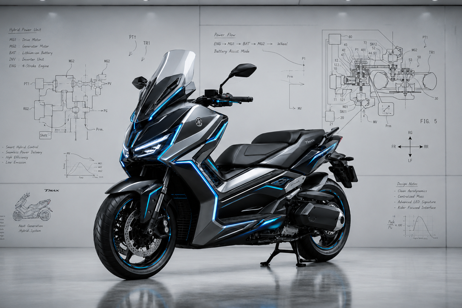 El futuro TMAX podría cambiar para siempre: Yamaha patenta un sistema híbrido con dos motores eléctricos