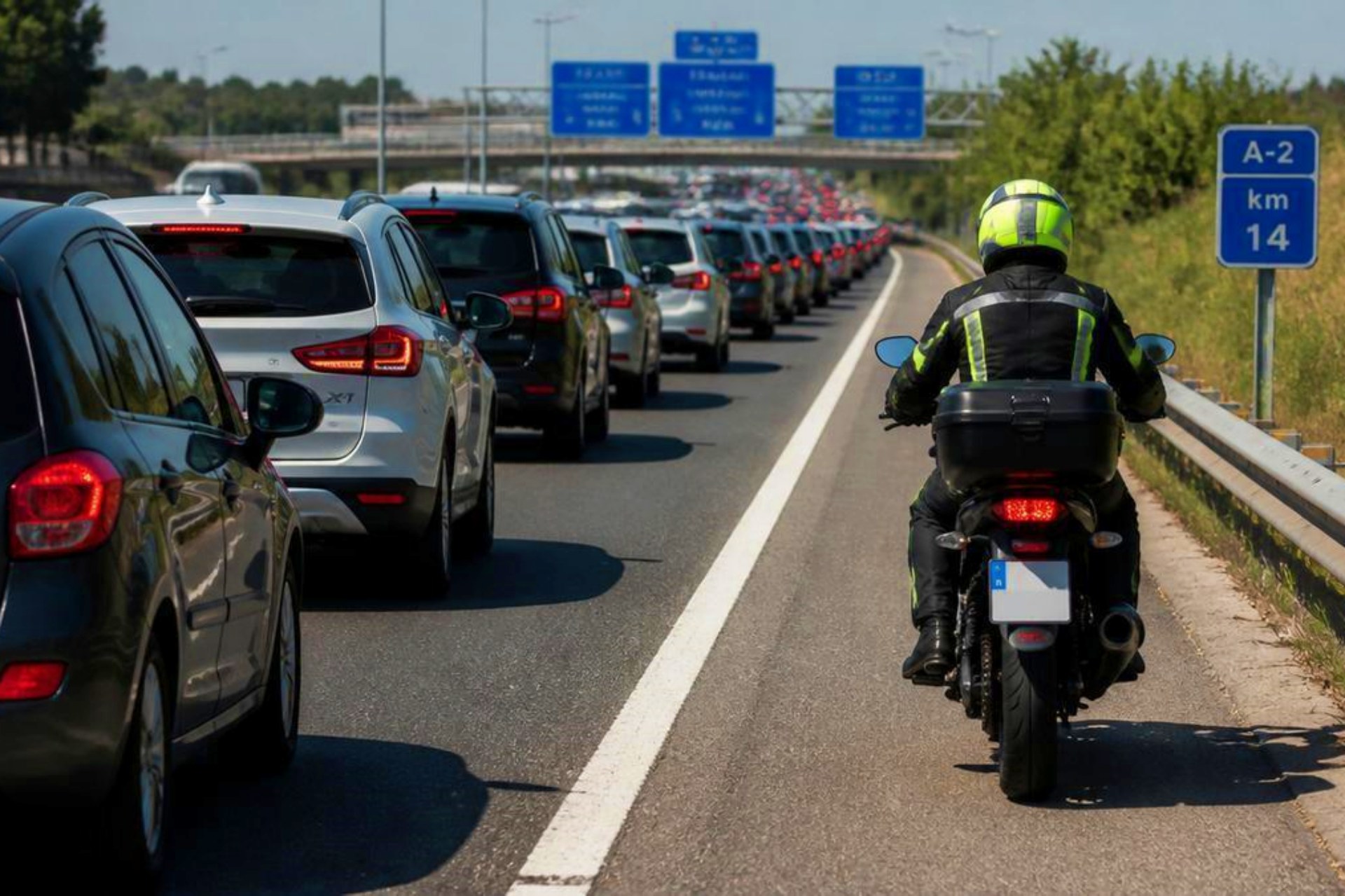 交通拥堵时路肩上的摩托车 BOE DGT 2026